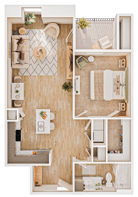 Floor plan for 1 bed, 1 bath, 842 sqft